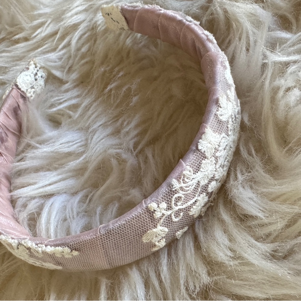 Wild rose & sparrow pink Lace embroidered Headband